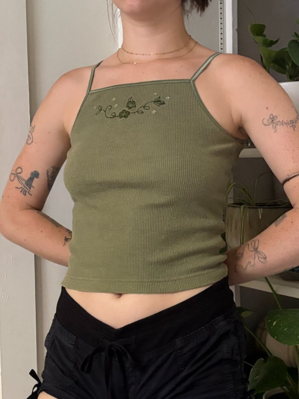 Vintage Y2k Embroidered Green Tank - M